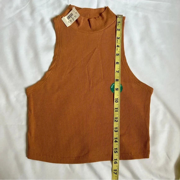 Aeropostale Women Crop Tank Top Medium Brown Ribbed Turtle Neck Casual Boho Chic - Picture 9 of 14